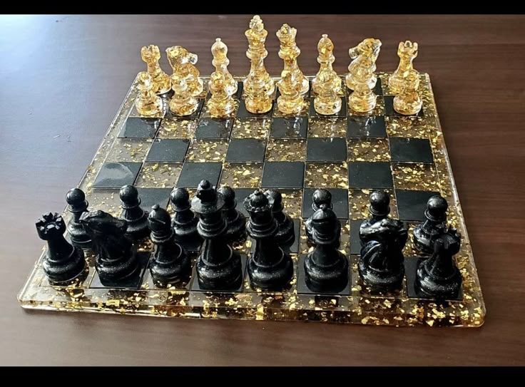 Handcrafted Resin Chess Set – Black & White Crystal Edition