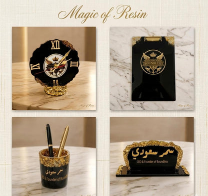 طقم مكتب ريزن أسود مطعّم بالأحجار