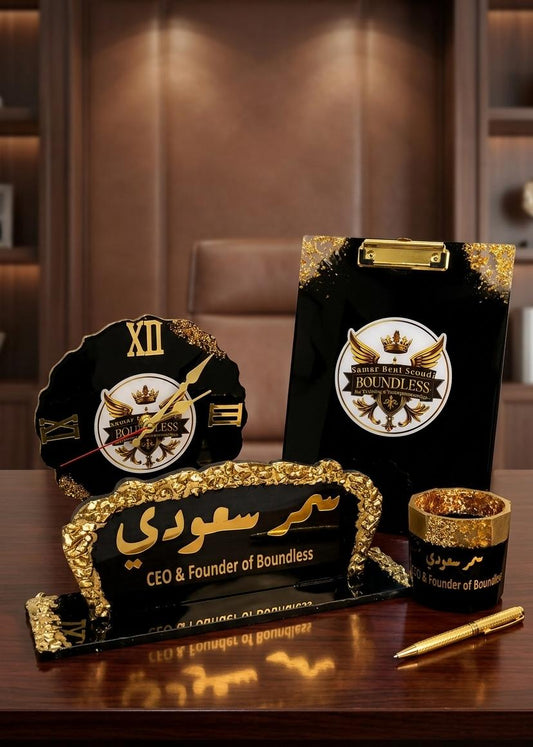 طقم مكتب ريزن أسود مطعّم بالأحجار